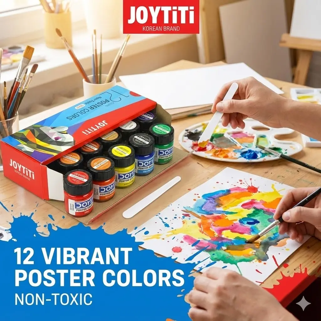 Picture of Joytiti Poster Color Set 12 Shades (10ml Jars) - Made in Korea - Non-Toxic Vibrant Art Paint for Students