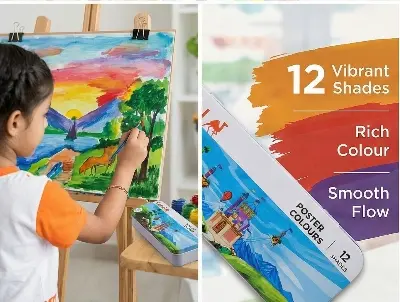 Picture of Camel Student Poster Colours 12 Shades (10ml) - Metal Tin Box Packaging - Kokuyo Camlin Indian Art Paint for Kids