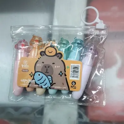 Picture of apybara Mini Highlighters (Set of 6) - Cute Kawaii Capsule Marker Pens for School, Journaling & Gift
