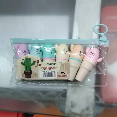 Picture of XYUEH Cactus Mini Highlighters (Set of 6) - Model XYH-3175 - Cute Capsule Marker Pens for School & Journaling
