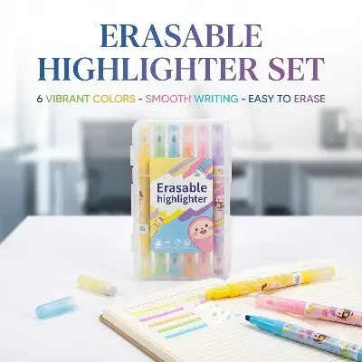 Picture of Dofamine Erasable Highlighters (Model 955) - Set of 6 Pastel Color Dual-Tip Marker Pens - Dopamine Series