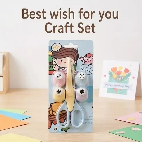 Picture of Kids Craft Set - Zigzag Safety Scissors & 4 Mini Paper Shape Punches for Scrapbooking & Card Making