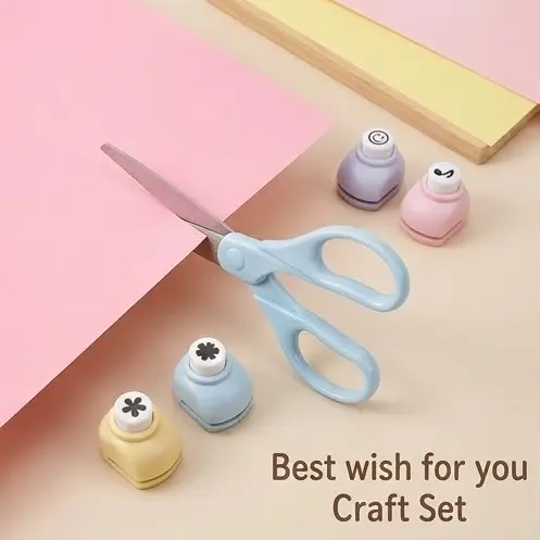 Picture of Kids Craft Set - Zigzag Safety Scissors & 4 Mini Paper Shape Punches for Scrapbooking & Card Making