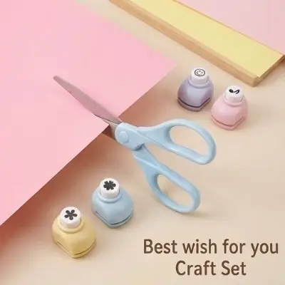 Picture of Kids Craft Set - Zigzag Safety Scissors & 4 Mini Paper Shape Punches for Scrapbooking & Card Making
