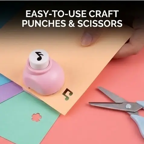 Picture of Kids Craft Set - Zigzag Safety Scissors & 4 Mini Paper Shape Punches for Scrapbooking & Card Making