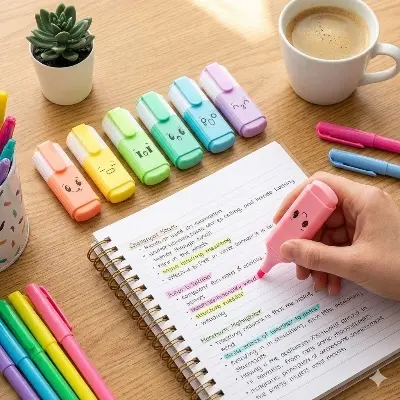 Picture of Mini Capsule Highlighters (Set of 6) - Cute Vitamin Pill Shaped Emoji Marker Pens for School & Kids Gift