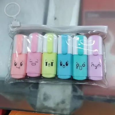 Picture of Mini Capsule Highlighters (Set of 6) - Cute Vitamin Pill Shaped Emoji Marker Pens for School & Kids Gift