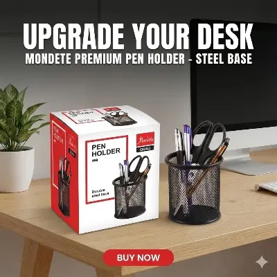 Picture of Mondete Black Steel Pen Desk Holder - Metal Mesh Stationery Organizer with Anti-Slip Rubber Feet for Office & Home