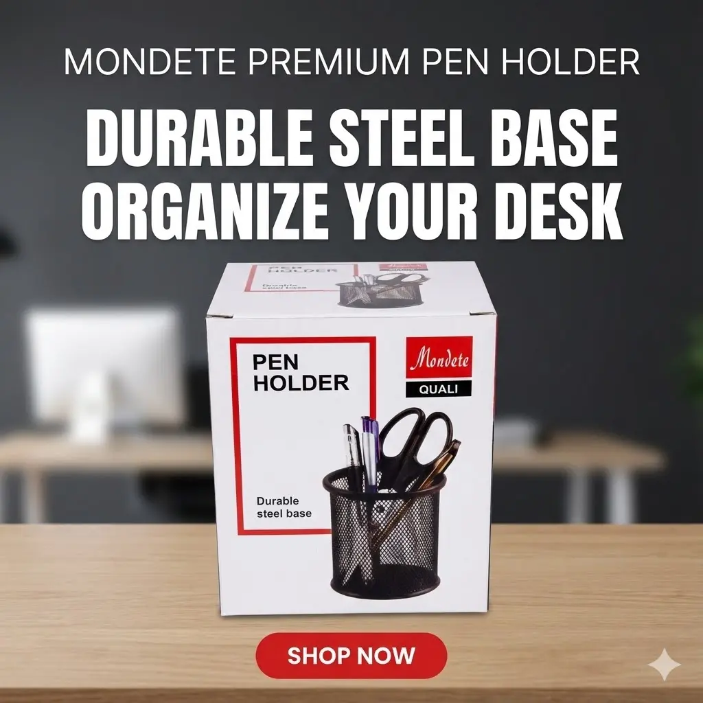 Picture of Mondete Black Steel Pen Desk Holder - Metal Mesh Stationery Organizer with Anti-Slip Rubber Feet for Office & Home