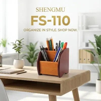 Picture of Shengmu Wooden Pen Holder (FS-110) - Premium MDF Desk Organizer for Office & Study - Pen & Remote Stand