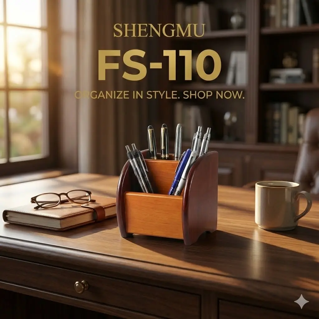 Picture of Shengmu Wooden Pen Holder (FS-110) - Premium MDF Desk Organizer for Office & Study - Pen & Remote Stand