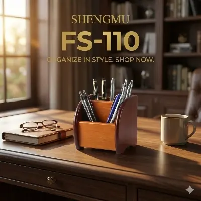 Picture of Shengmu Wooden Pen Holder (FS-110) - Premium MDF Desk Organizer for Office & Study - Pen & Remote Stand