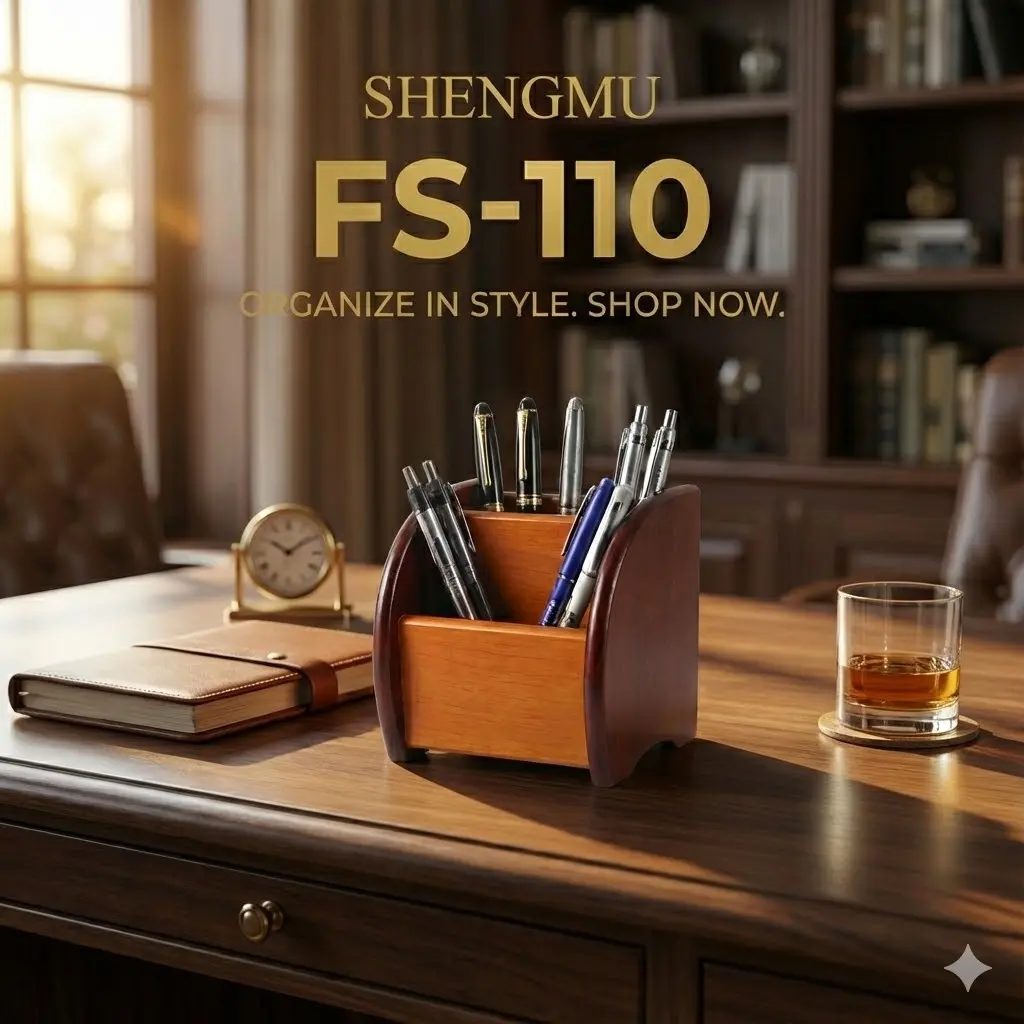 Picture of Shengmu Wooden Pen Holder (FS-110) - Premium MDF Desk Organizer for Office & Study - Pen & Remote Stand