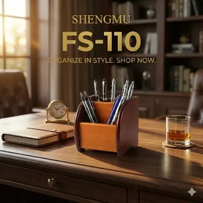 Picture of Shengmu Wooden Pen Holder (FS-110) - Premium MDF Desk Organizer for Office & Study - Pen & Remote Stand