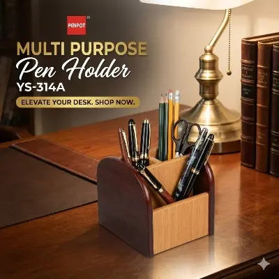 Picture of Penpot Multi Purpose Pen Holder (YS-314A) - Wooden MDF Desk Organizer for Office & Study - Mobile & Stationery Stand