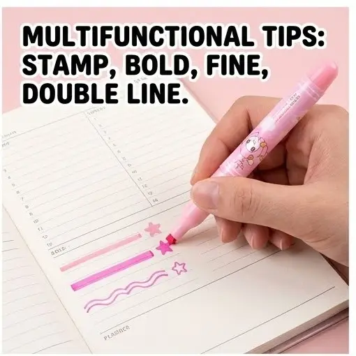 Picture of KLS-602 Star Tip Highlighters (Set of 6) - 4-in-1 Multi-Function Pastel Markers with Glitter Cap