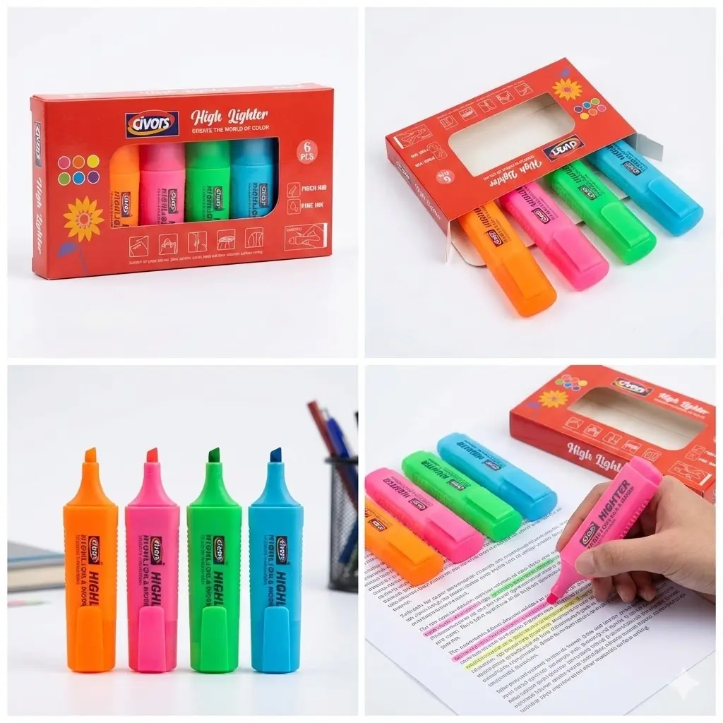 Picture of Civors Mini Capsule Highlighters (Set of 6) - Cute Pill Shaped Marker Pens for Paper, Glass & Crafts (Kawaii Stationery)