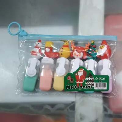 Picture of Christmas Theme Mini Highlighters (Set of 6) - Santa & Snowman Topper Marker Pens in Zipper Pouch for Kids Gift