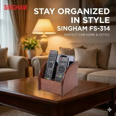 Picture of Full Title: Singham Wooden Style Desk Organizer & Pen Holder (FS-314) - Multifunctional Office Stationery Stand for Mobile & Remote