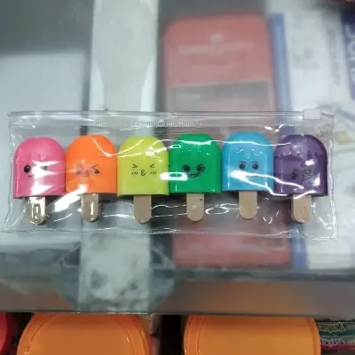 Picture of Ice Cream Popsicle Highlighters (Set of 6) - Cute Mini Marker Pens with Chisel Tip for School & Return Gifts