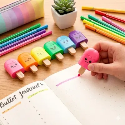Picture of Ice Cream Popsicle Highlighters (Set of 6) - Cute Mini Marker Pens with Chisel Tip for School & Return Gifts