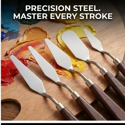 Picture of Artist Palette Knife Set (5 Pcs) - Stainless Steel Spatula with Wooden Handle for Oil & Acrylic Painting,Professional Painting Knife Set - 5 Pcs Stainless Steel Spatulas