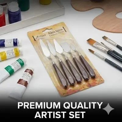 Picture of Artist Palette Knife Set (5 Pcs) - Stainless Steel Spatula with Wooden Handle for Oil & Acrylic Painting,Professional Painting Knife Set - 5 Pcs Stainless Steel Spatulas
