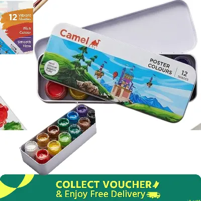 Picture of Camel Student Poster Colours 12 Shades (10ml) - Metal Tin Box Packaging - Kokuyo Camlin Indian Art Paint for Kids