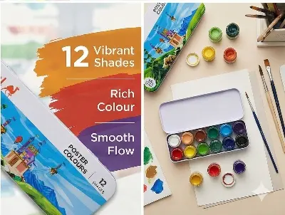 Picture of Camel Student Poster Colours 12 Shades (10ml) - Metal Tin Box Packaging - Kokuyo Camlin Indian Art Paint for Kids