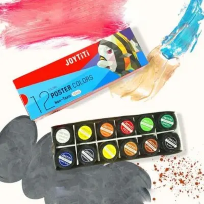 Picture of Joytiti Poster Color Set 12 Shades (10ml Jars) - Made in Korea - Non-Toxic Vibrant Art Paint for Students