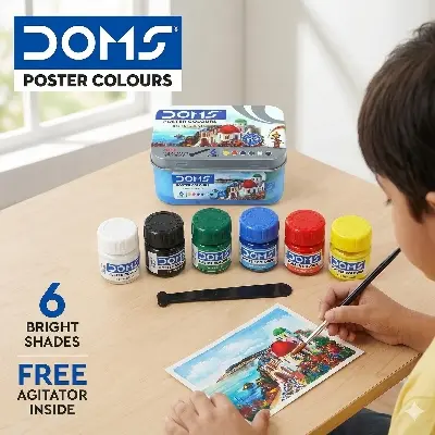 Picture of DOMS Poster Colour Set 6 Shades (10ml each) - With Free Dual Brush & Agitator - Vibrant Painting Kit for Kids