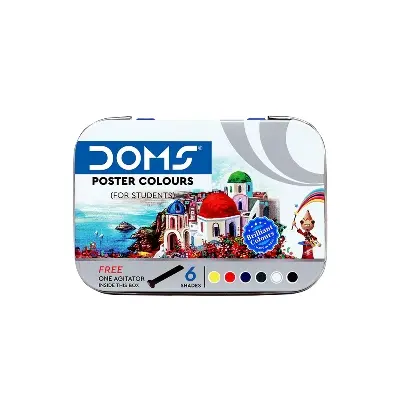Picture of DOMS Poster Colour Set 6 Shades (10ml each) - With Free Dual Brush & Agitator - Vibrant Painting Kit for Kids