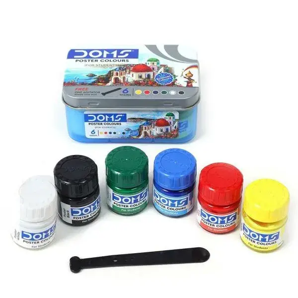 Picture of DOMS Poster Colour Set 6 Shades (10ml each) - With Free Dual Brush & Agitator - Vibrant Painting Kit for Kids