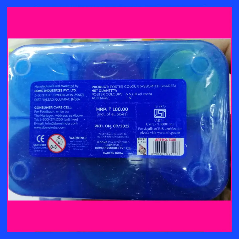 Picture of DOMS Poster Colour Set 6 Shades (10ml each) - With Free Dual Brush & Agitator - Vibrant Painting Kit for Kids