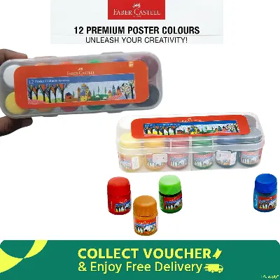 Picture of Faber-Castell Premium Poster Colours 12 Shades - Washable & Non-Toxic Paint for Students (Long Shelf Life)