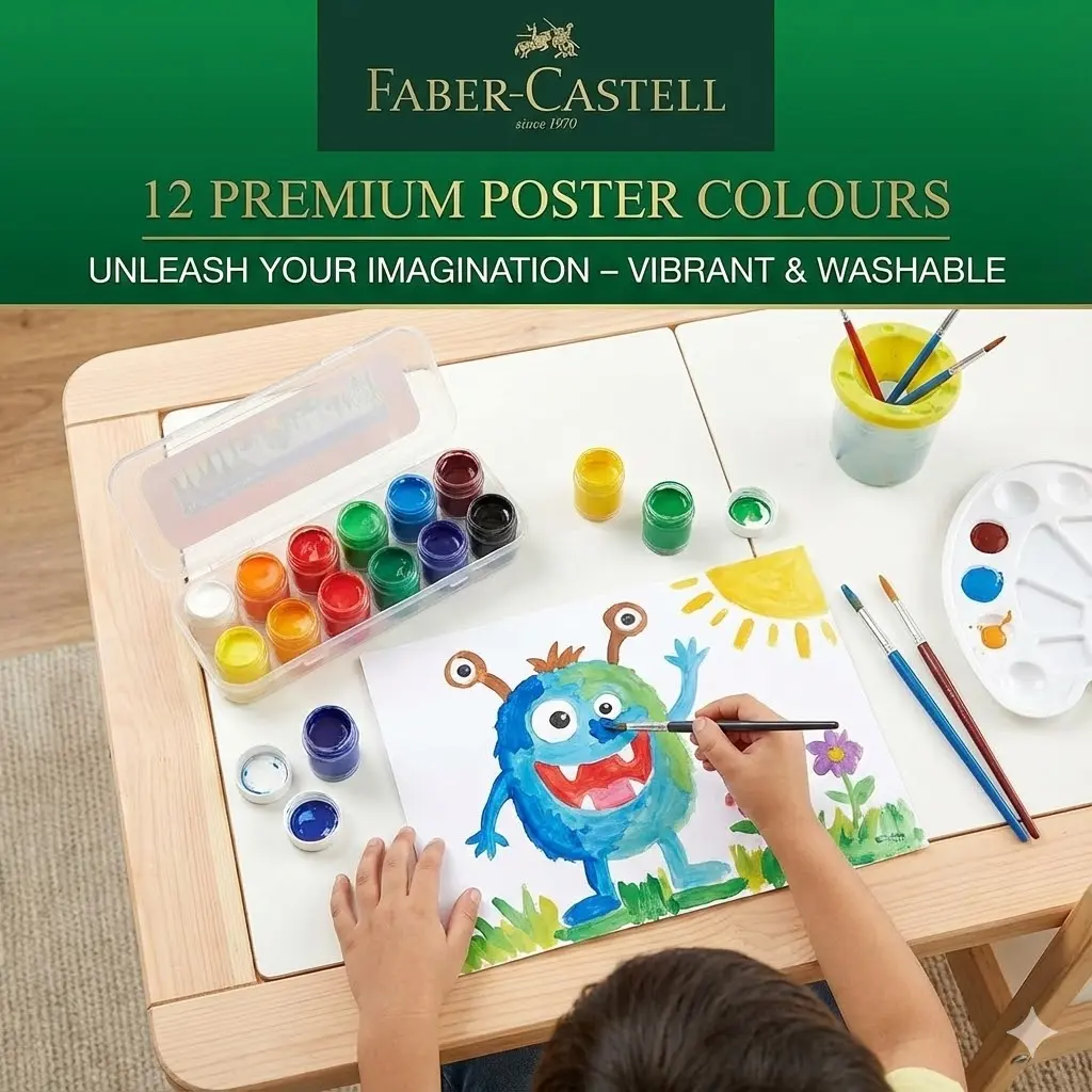 Picture of Faber-Castell Premium Poster Colours 12 Shades - Washable & Non-Toxic Paint for Students (Long Shelf Life)
