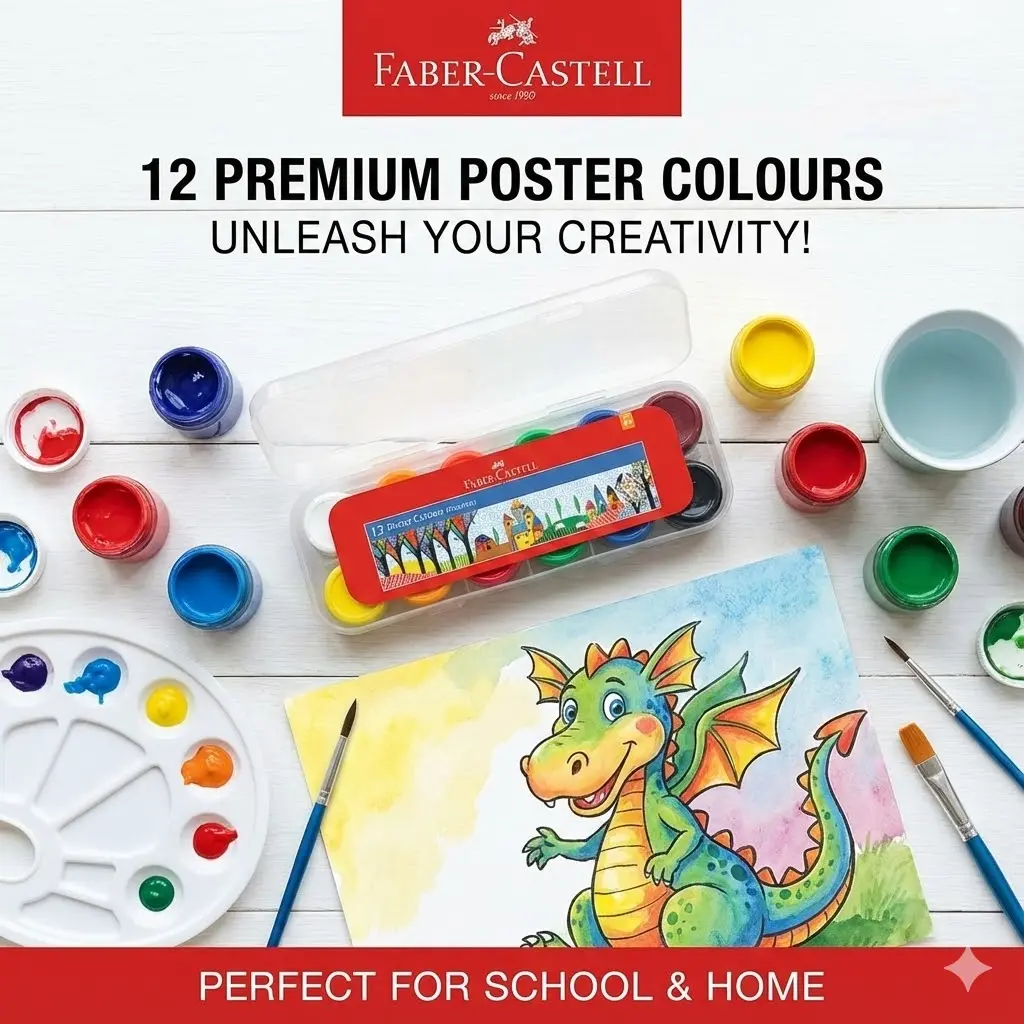 Picture of Faber-Castell Premium Poster Colours 12 Shades - Washable & Non-Toxic Paint for Students (Long Shelf Life)