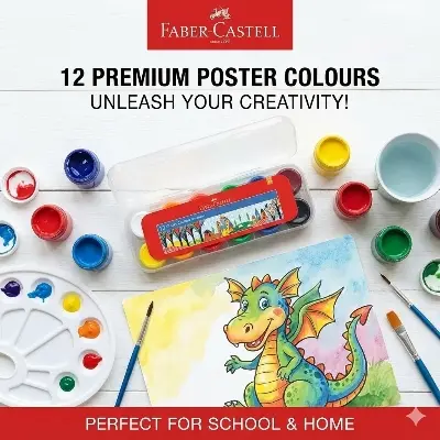 Picture of Faber-Castell Premium Poster Colours 12 Shades - Washable & Non-Toxic Paint for Students (Long Shelf Life)