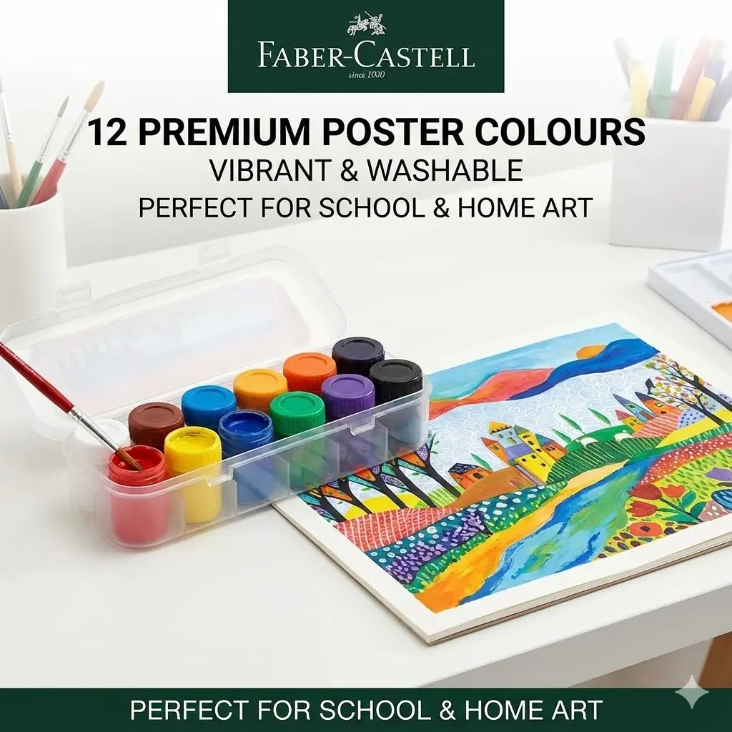 Picture of Faber-Castell Premium Poster Colours 12 Shades - Washable & Non-Toxic Paint for Students (Long Shelf Life)