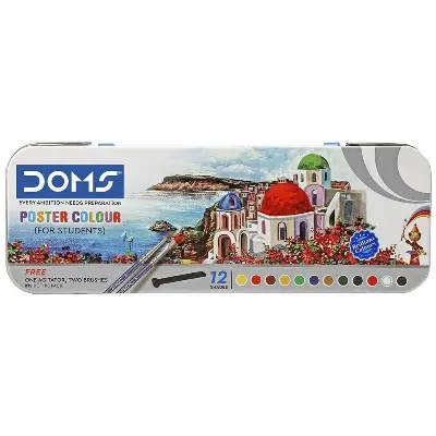 Picture of DOMS Poster Colour Set (12 Shades x 10ml) - Smooth Matte Finish Paint with Free Agitator for Students & Artists