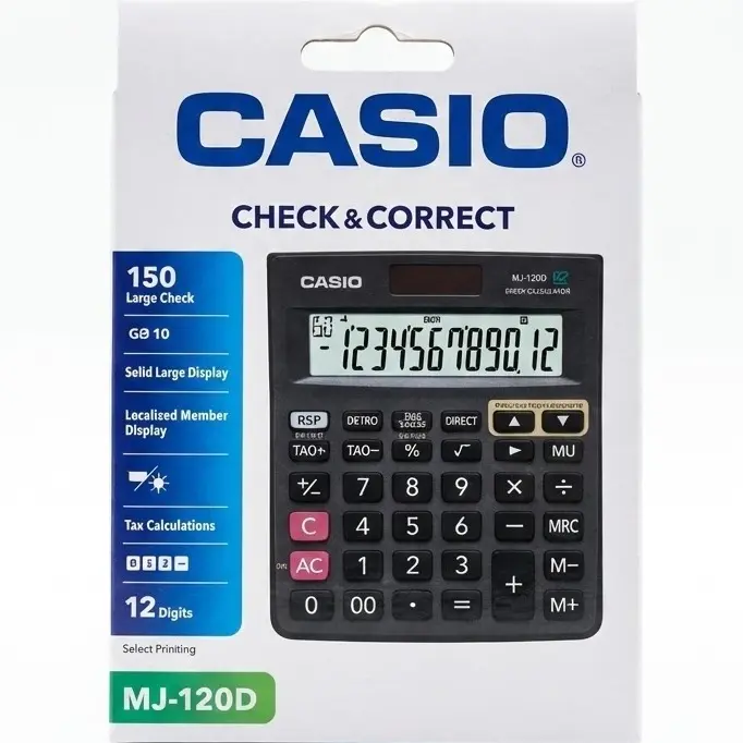 Picture of MJ-120D Desktop Calculator - 12 Digit 150 Steps Check & Correct with Tax Function MJ-120D Calculator - Tax & Check  Best Business Calculator - MJ-120D (Check & Correct)