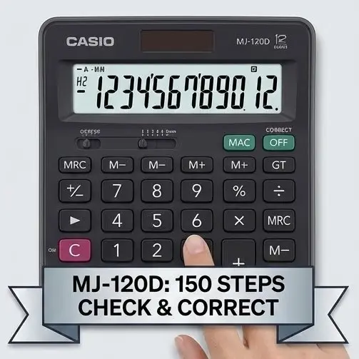 Picture of MJ-120D Desktop Calculator - 12 Digit 150 Steps Check & Correct with Tax Function MJ-120D Calculator - Tax & Check  Best Business Calculator - MJ-120D (Check & Correct)