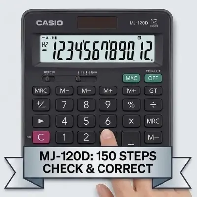 Picture of MJ-120D Desktop Calculator - 12 Digit 150 Steps Check & Correct with Tax Function MJ-120D Calculator - Tax & Check  Best Business Calculator - MJ-120D (Check & Correct)