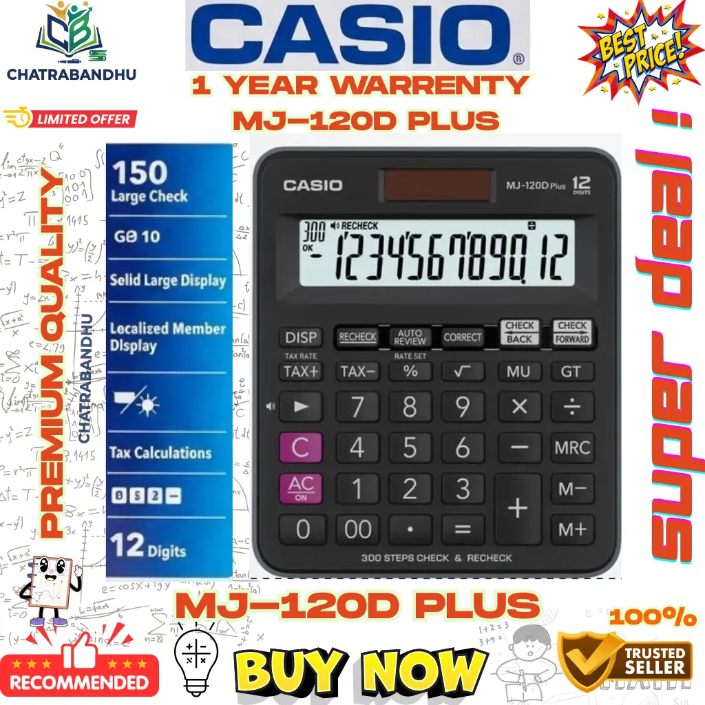 Picture of MJ-120D Plus Desktop Calculator (ORGINAL) (1 YEAR WARRENTY)- 300 Steps Check & Recheck with Tax Function Best Professional Calculator- black