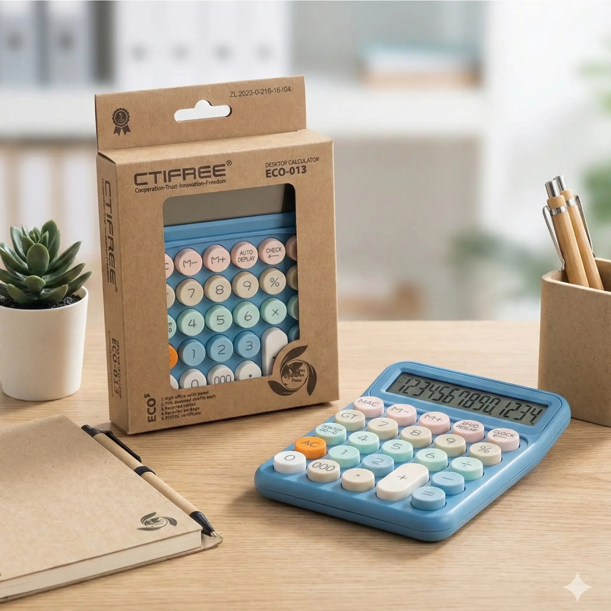Picture of Ctifree ECO-013 Large Display Basic Calculator for School and Office, 12-Digit Dual Power Battery/Lithium with Memory Function