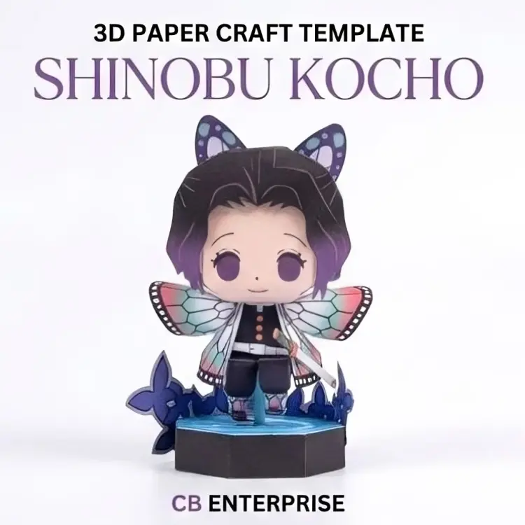 Picture of Shinobu Kocho Papercraft Template - Demon Slayer DIY 3D Paper Model Figure  Shinobu Kocho Chibi Paper Doll Kit   DIY Insect Hashira Shinobu - Demon Slayer Papercraft Toy