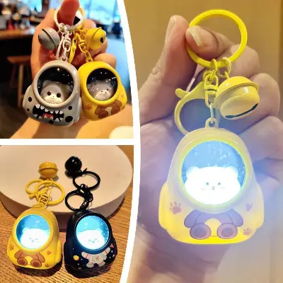 Picture of Cute Light-up Astronaut Keychain - LED Animal Night Light Bag Charm for Kids & Students Mini Astronaut Light Keychain  Creative Space Capsule Keyring - Light Up Bear & Cat Bag Pendant