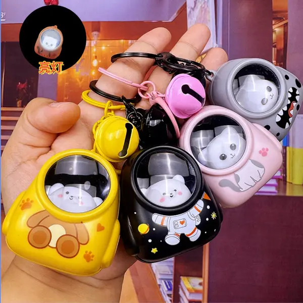 Picture of Cute Light-up Astronaut Keychain - LED Animal Night Light Bag Charm for Kids & Students Mini Astronaut Light Keychain  Creative Space Capsule Keyring - Light Up Bear & Cat Bag Pendant