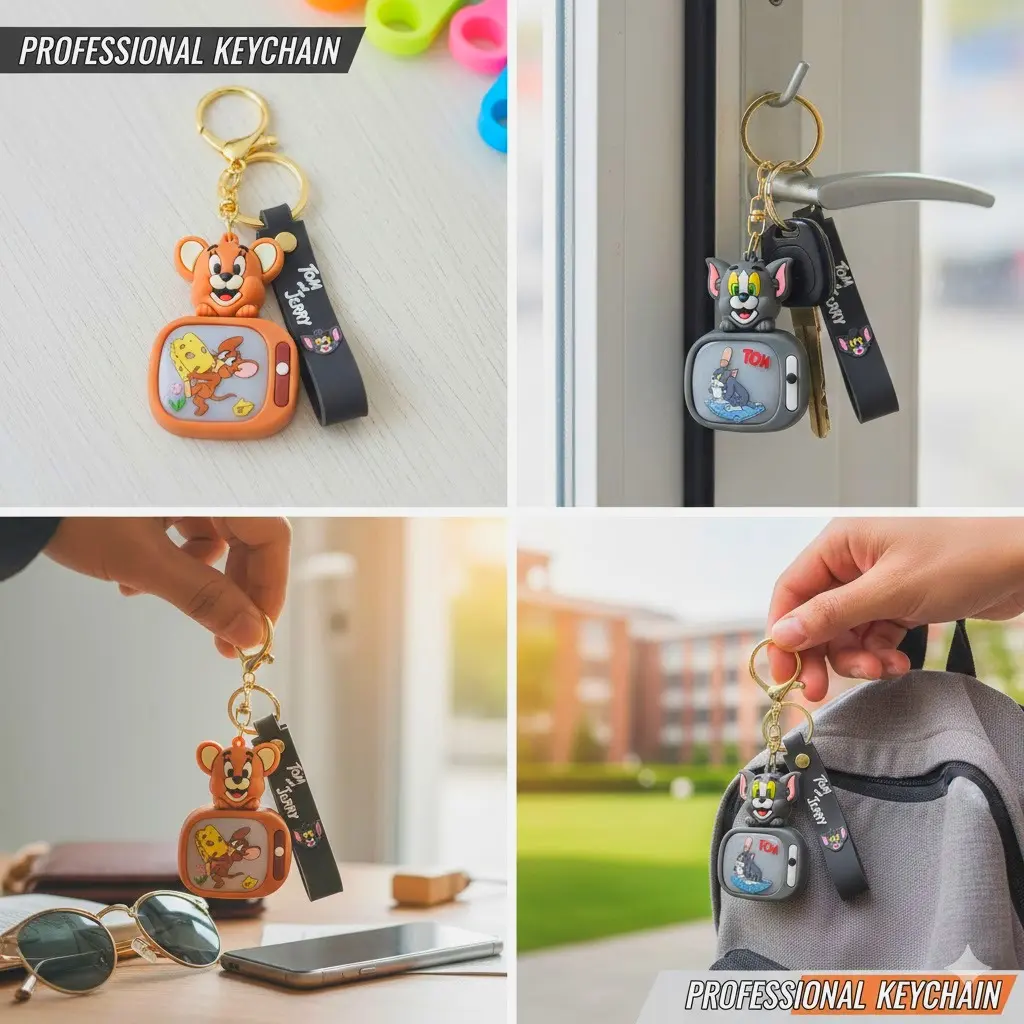 Picture of om and Jerry 3D Light-up Keychain - Cute Cartoon LED Keyring for Kids & Fans   Tom & Jerry LED Keychain  3D Cartoon Bag Charm - Tom and Jerry Light Key Holder