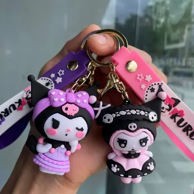 Picture of Kuromi Keyrings  - Cute Sanrio PVC Bag Charm & Keychain   Kuromi 3D Keychain (Sanrio Character) Trendy Kuromi Bag Pendant - Cute Key Holder for Girls